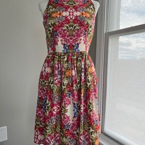 Maggy London Dress Pink Floral Size 6 Pockets Lined Fit N Flare Spring Summer